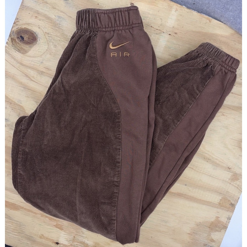 Nike Air Cord Fleece Corduroy Fleece Loose Fit High Rise Joggers Pants Brown XS